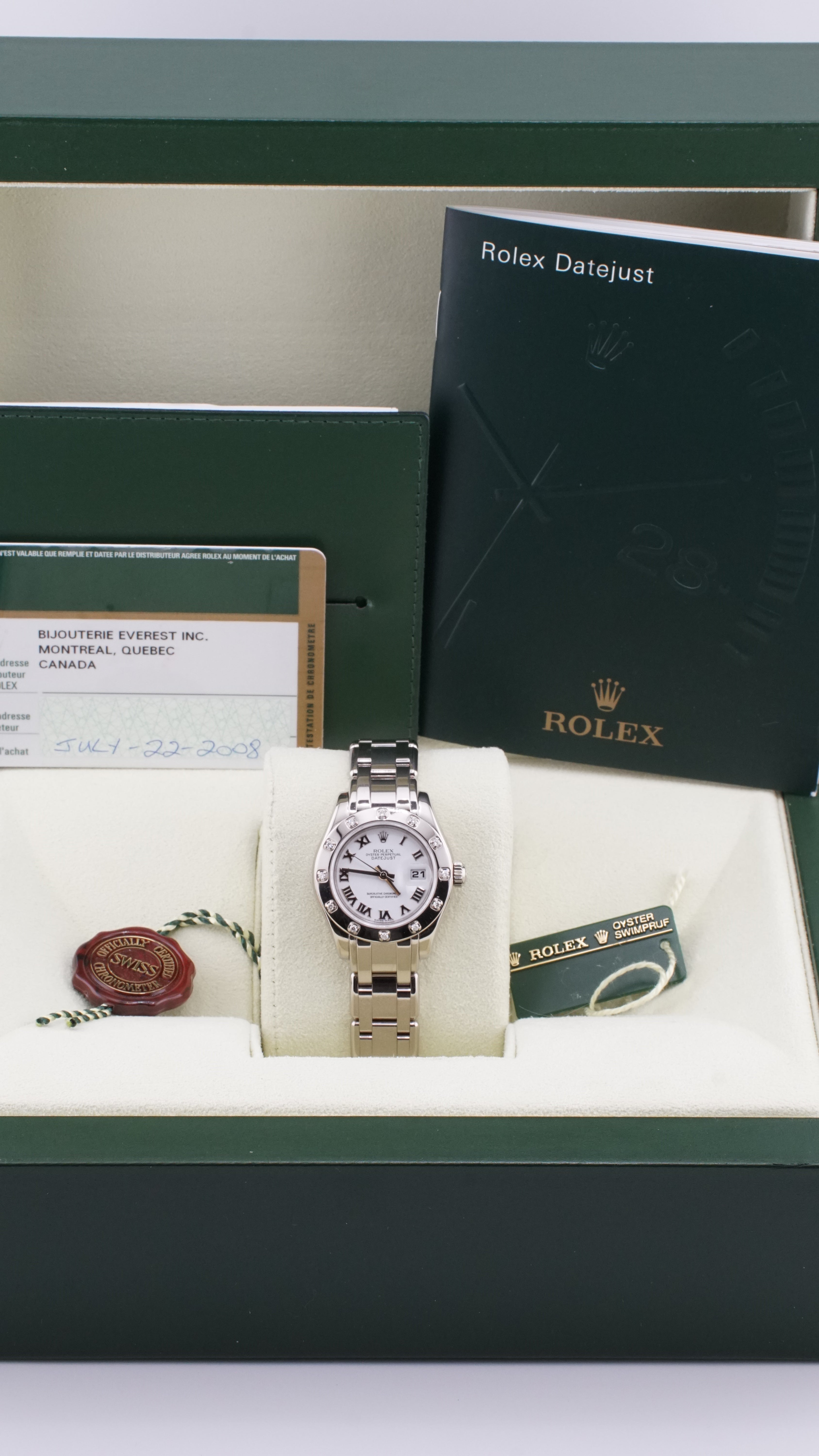 Rolex Ladies Pearlmaster 29mm "Factory Diamonds" 80319 (2008 Box & Papers)