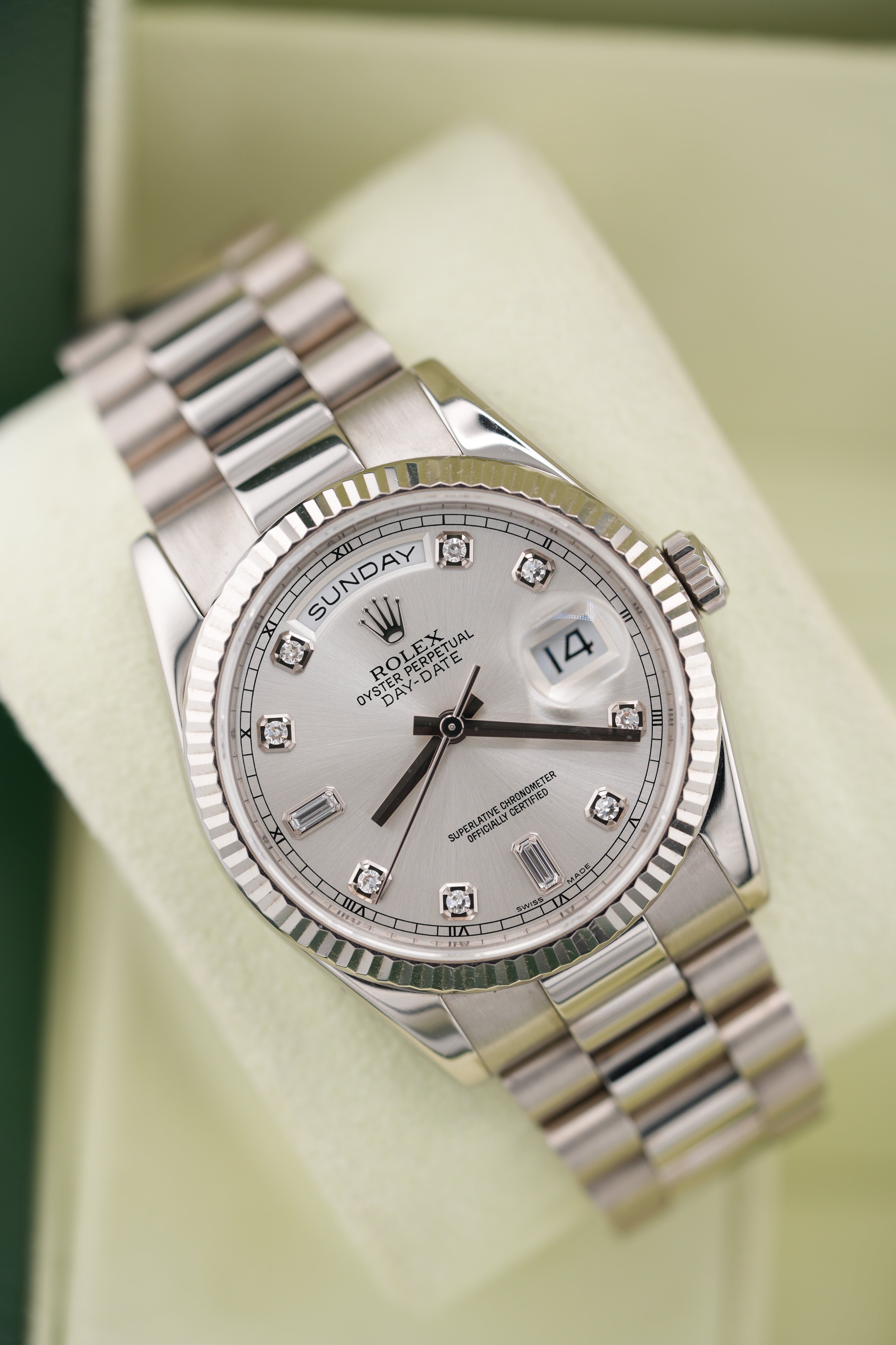 Rolex Day-date 118239G "Silver Baguette" (2012 Box & Papers)