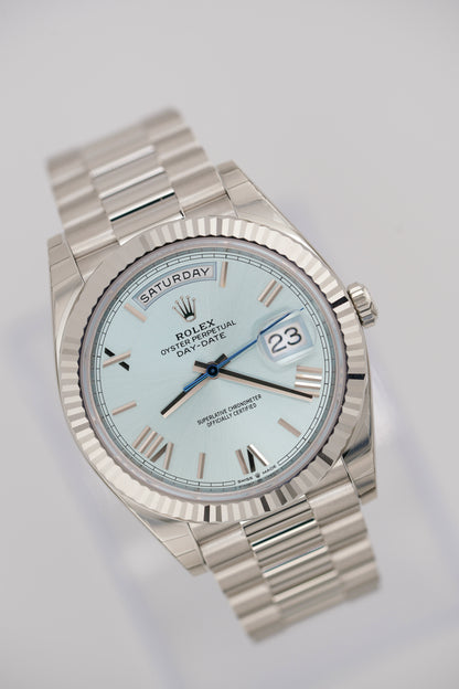Rolex Day-date 40MM 228236 "Ice Blue" (2026 FULL STICKERS Box & Papers)